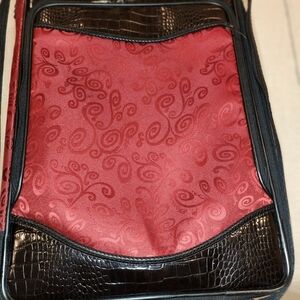 Vintage Brighton Ruby Red & Black heart croc leather 22"  carryon suit case